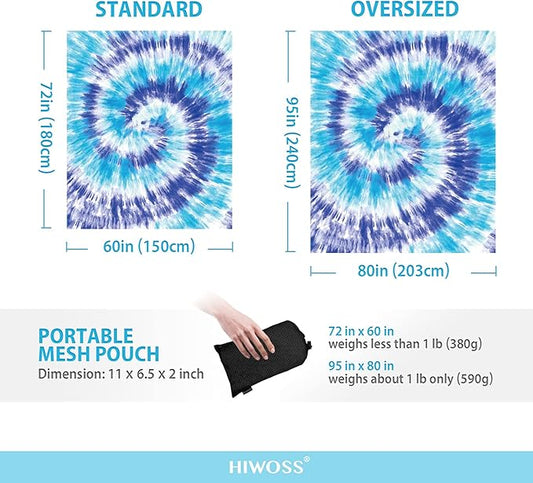 Beach Blanket Waterproof Sandproof Oversized 95”x 80”,Sand Free Beach Mat with Corner Pockets,Portable Mesh Bag for Beach Festival,Picnic,Travel and Outdoor Camping (Blue)