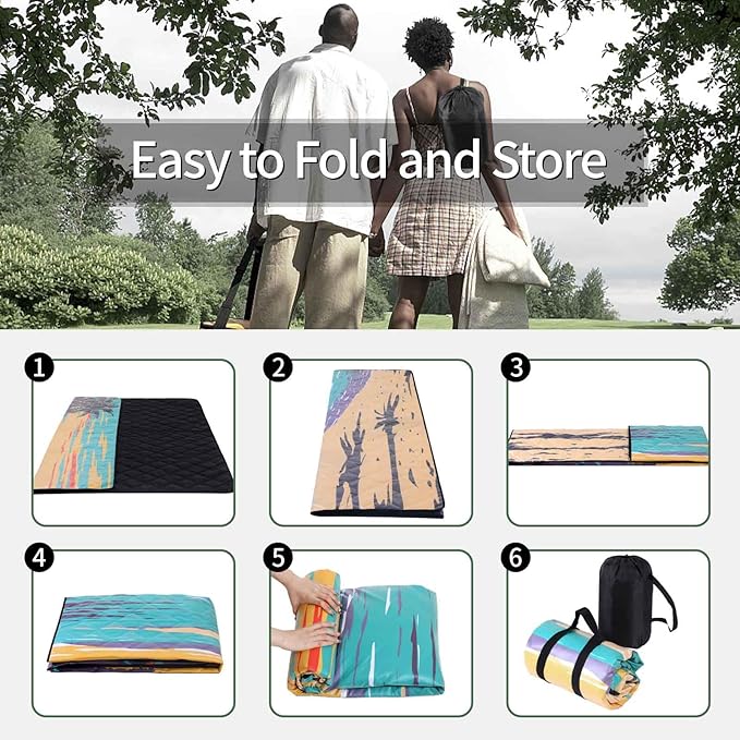 Picnic Blankets Oversized 80x80 Beach Blanket Waterproof Sandproof Foldable Large Outdoor Grass Mat Travel Camping Essentials RV Road Trip Accessories Vacation Gear Gifts for Couple Women Mom