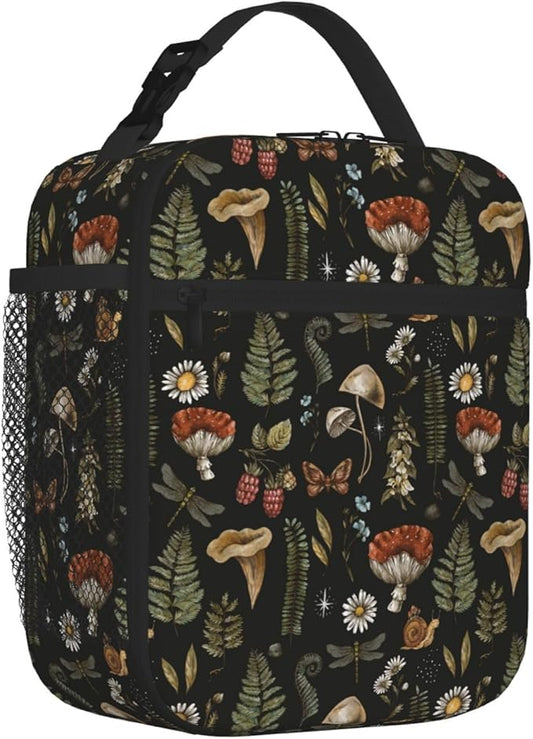 Vintage Witchcraft Mushroom Insulated Lunch Bag Reusable Cooler Lunch Box Portable Leakproof Thermal Container Tote Bags for Girls Boys School Travel