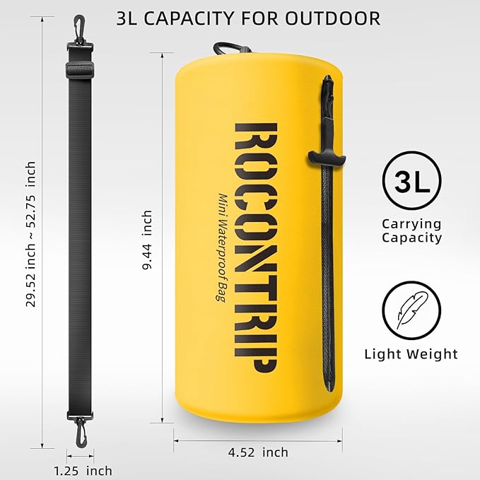 ROCONTRIP Crossbody Waterproof Bag IPX8 Dry Bag With Airtight Zipper Dry Sacks lightweight Portable Swimming Bag For Swimming Kayaking Camping Boating Rafting Fishing Travelling Snorkeling