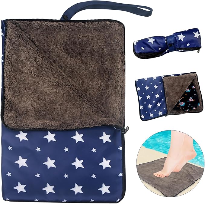 Wet Dry Bags with Embedded Towel Portable Sack Bags with Oxford zipper for Swimsuit Umbrella Wet Cloth