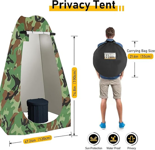 Portable Camping Toilet with Pop-Up Privacy Tent,Outdoor Portable Folding Toilet Potty for Adults,Outdoor Camping Shower Tents Changing Room Emergency Toilet Tent Kit with Carry Bag
