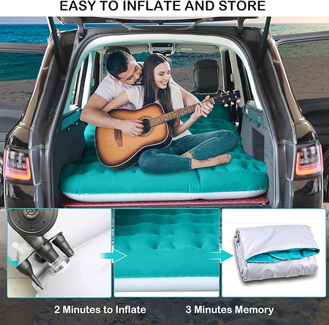 SUV Air Mattress,Thickened Flocked Camping Bed for Car Trunk & Back Seat , Includes Electric Pump & 2 Foot Pedals , Portable Inflatable car Mattress for Camping,Sleeping