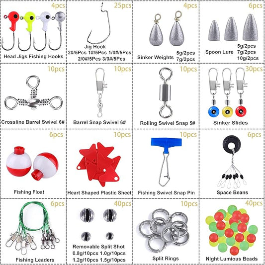 TOPFORT 187/343pcs Fishing Accessories Kit, Organized Fishing Tackle Box with Tackle Included, Fishing Hooks, Fishing Weights Sinkers, Fishing Gear and Equipment, Fishing Gift for Men