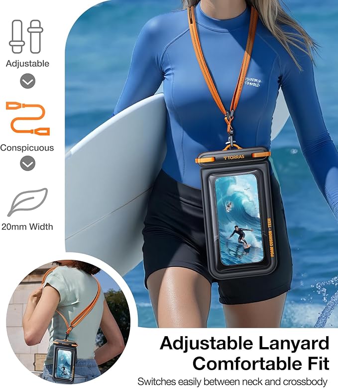TORRAS IP68 Waterproof Phone Pouch Double Space, Floating Waterproof Phone Case with Lanyard for iPhone 16 Pro Max 15 14 13 S25 S24, Phone Dry Bag Vacation Cruise Ship Travel Essentials 7.0'', Black