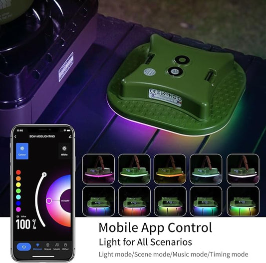 Camping Lantern Rechargeable,LED Smart Light Bluetooth Control by Tuya APP,Music Sync RGB LED Camping Lights,16500mAh Outdoor Light with Magnet Base,16 Million DIY Colors Tent Lights ly01