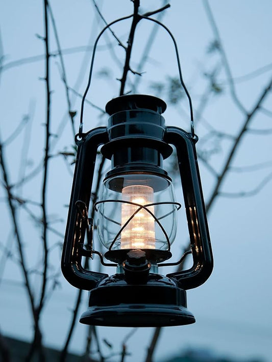 YAKii LED Vintage Lantern Metal Hanging Hurricane Lantern 12 LED Dimmer Switch Warm White Battery Operated Power Outage Indoor Camping Lighting Outdoor Brooklyn (Black 2 Pack)