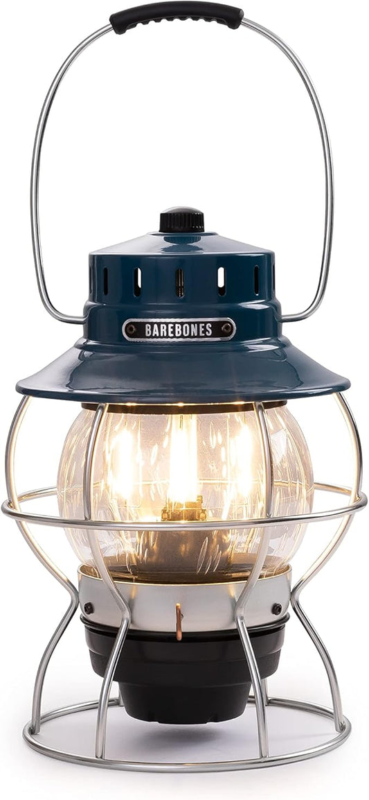 Barebones Railroad Lantern – Ocean Blue, Vintage-Inspired LED Camping Lantern with Rechargeable Battery – Adjustable Brightness Outdoor Light for Camping Gear, Backyard, and Home Decor