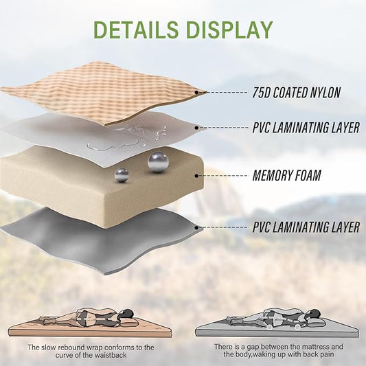 SUV Air Mattress Car Bed Camping, Inflatable Car Camping Pad with Air Pump, Ultrathick Memory Foam Camping Mattress, 9.0 R-Value Insulated Sleeping Pad 2 Person, Camping Mat for Hiking and Backpacking