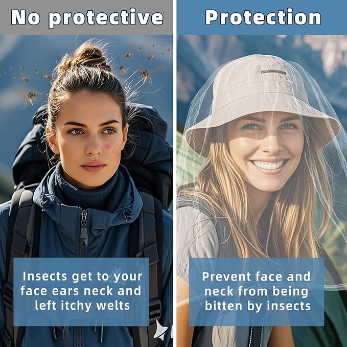 2 Pack Ultra Large Mosquito Net 42x25 Inches Mosquito Head Net Oversized Insect Netting Bug Fits Most Hats for Gardening Hiking Fishing Traveling(White+Black)