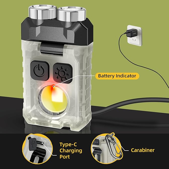 CLAKAP Rechargeable EDC Flashlight, 2Pack 1200LM Keychain Flashlight with COB Floodlight, 11 Modes Magnetic Small Flashlight 90°Head Swivels Portable Mini Pocket Light with Clip for Camping, Outdoor