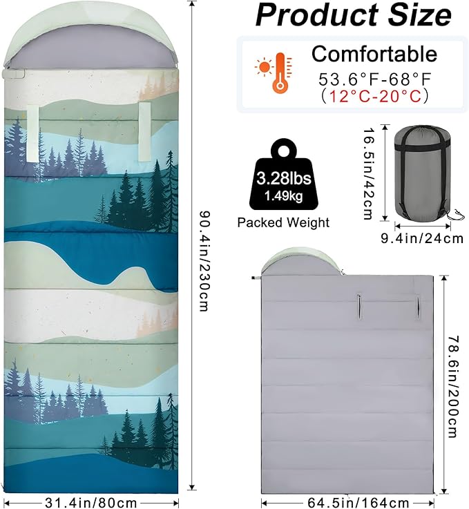 Basumee Sleeping Bags for Adults 3 Season Warm Cool Weather Wearable Camping Sleeping Bag with Compression Bag Portable Backpacking Hiking Camping Essential for Women Men Kids Teens