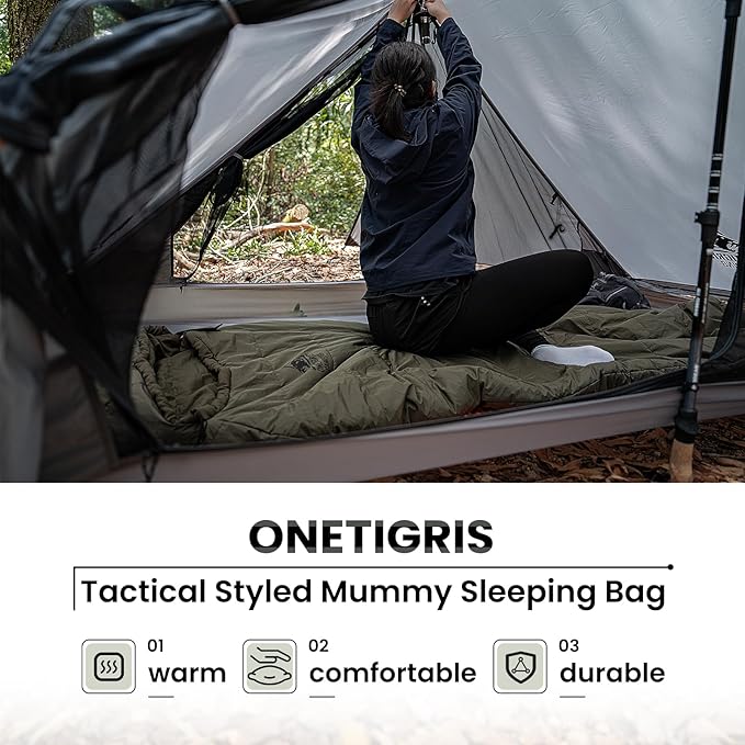 OneTigris Bushcrafter’s Sleeping Bags, Mummy Sleeping Bag for Camping Hiking Backpacking, Survival Gear
