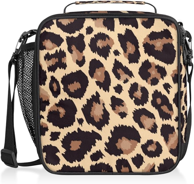 Pardick Leopard Lunch Box for Kids,Students Leopard Animal Skin Print Lunch Bag Tote with Adjustable Shoulder Strap,Insulated Thermal Girls Boys Lunchbox Cooler Bag for School Picnic Travel Outdoor
