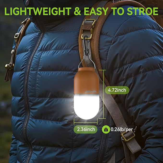 RECHOO Camping Essentials, 4 Pack Camping Lantern for Power Outages, Portable Camping Tent Lights with Clip Hook for Outdoor, Survival Gear for Hurricane, Emergency Supplies (Battery Included)