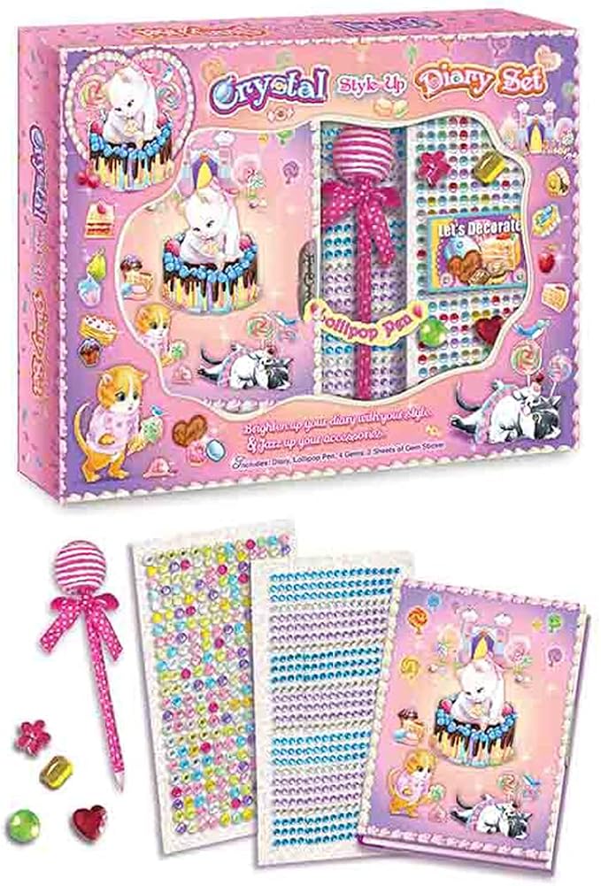 Sweet Kitty Diary with Lock Kids Journal Stationary Set for Little Girl School Tween Learning Writing Drawing Age 5 6 7 8 Years Gift with Notebook DIY Scrapbooking Kits