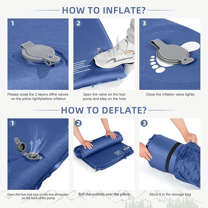 Memory Sleeping Pad, 3.1" Ultra-Thick Foam Sleeping Mats for Camping, Easy Inflate&Deflate,9.5 R-Value Insulated Camping Mattress Pad with Pillow, for Car Travel Tent