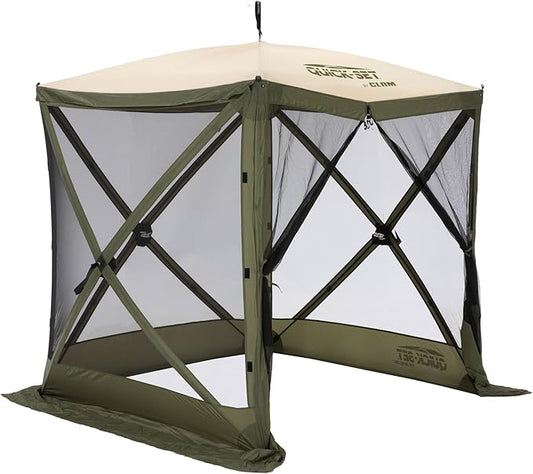 CLAM Quick Set Traveler 6x6Ft Portable Outdoor 4 Sided Canopy Shelter, Green/Tan + Clam Quick Set Screen Hub Tent, Accessory Only, Green (3 Pack)