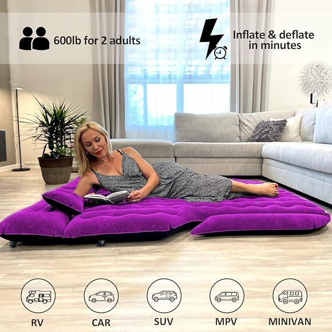 Umbrauto SUV Camping Air Mattress Bed for Mid-to-Full Size SUVs, Inflatable Car Sleeping Airbed for Fold-Down Backseat Back Trunk, with Air Pump, Pillows and Carry Bag