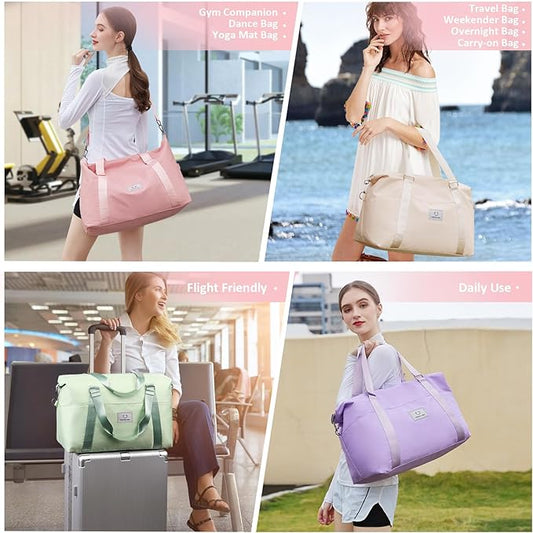 Gym bag for Women, Travel Duffel Bags with Trolley Sleeve, Weekender Overnight Bag, Carry on Tote Bag Dance Bag