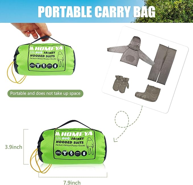 4-Piece Net Suit S/M, Full Body Jacket with Zippered Hood, Pants, Gloves & Foot Covers, Thickened Breathable Mesh, Adjustable Fit for Men & Women, Lightweight for Outdoor, Camping, Fishing & Gardening