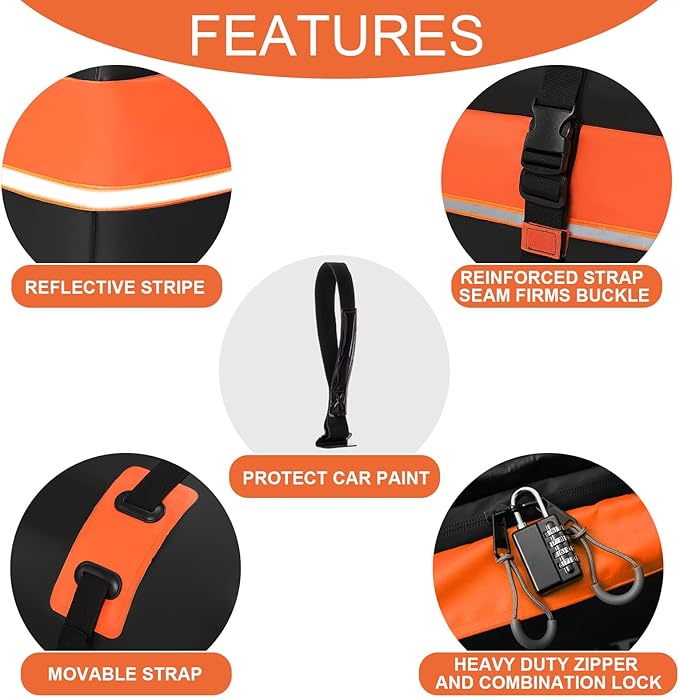 Rooftop Cargo Carrier Bag,15 Cubic Feet Soft-Shell Waterproof Car Roof Luggage Bag for All Vehicles SUV with/Without Rails,Includes 8 Reinforced Straps+4 Door Hooks,Storage Bag,Anti-Slip Mat,Orange