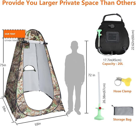 Camping Shower Tent,Pop Up Privacy Tent with Solar Shower Bag,Waterproof Pop Up Shower Tent for Portable Outdoor Toilet Shower Changing Room Sun Shelter Camping (Black/Camouflag/Green)