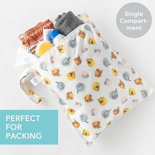 Bumkins Disney Waterproof Wet Bag for Baby, Travel, Swim Suit, Cloth Diapers, Pump Parts, Pool, Gym Clothes, Toiletry, Strap to Stroller, Daycare, Zip Reusable Bag, Packing Pouch, Winnie the Pooh