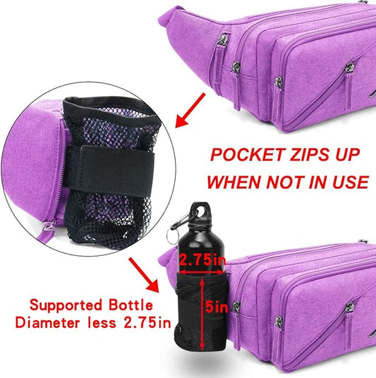 Fanny Pack Waterproof Waist Bag Pack Men Women Hip Bum Bag With Water Bottle Holder Adjustable Strap Suitable For Outdoors Workout Traveling Hiking Cycling Dog Walking Pouch Bag(Purple)