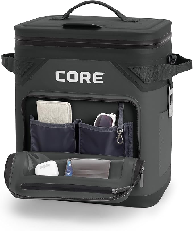CORE Magnetic Leak Proof Soft Cooler with Waterproof Zipper | Insulated Bag Portable Ice Chest Box | Best Soft Cooler for Food & Beverages for Tailgating, Car Camping, Travel, and Family Beach Picnics