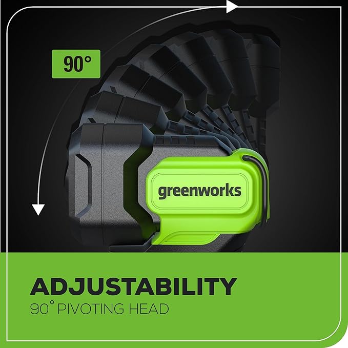 Greenworks 24V Cordless LED Flash Light, 200 lumes Handheld Work Light, Pivoting Head, 3 Lighting Modes, Hanging Hook, with 2Ah Battery and Charger