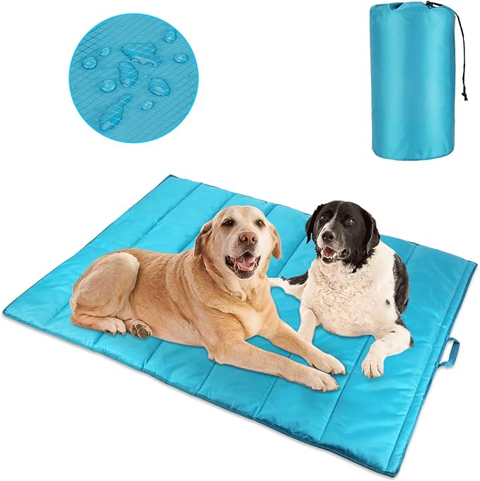 BWOGUE Large Outdoor Dog Bed Mat, Portable Waterproof Camping Dog Mat, Washable Dog Travel Mat with Carry Bag for Medium and Large Dogs Sleeping, 57"X39"(Blue)