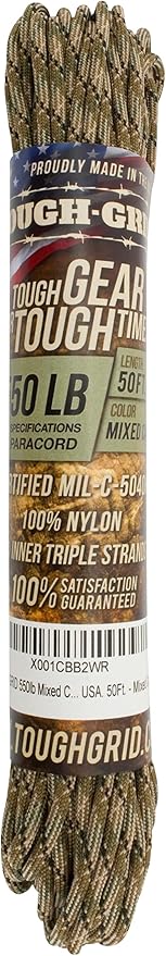 TOUGH-GRID Premium Mixed Camo Paracord 550 lbs Made in USA Outdoor Survival Nylon Rope Tactical Heavy Duty Strands Parachute Cord Used by US Military Type III Mil-Spec