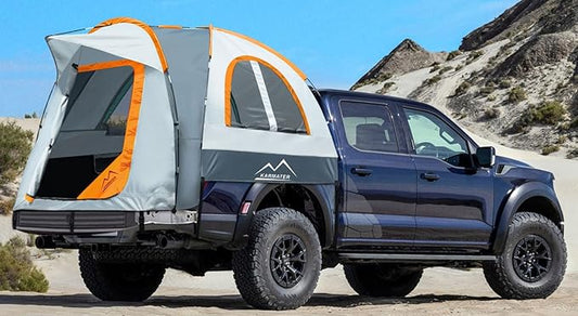 Pickup Truck Tent, Waterproof PU2000mm for Camping 5.5-6.5 Ft Bed, 2-Person Sleeping With Double Layer Design Windows, Expandable Triangle Sunshade Awning