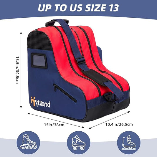 Roller Skate Bag - Breathable Large Capacity Ice Skate Bag with Adjustable Shoulder Strap - Fits Most Inline, Ice and Roller Skate Accessories for Kids and Adults