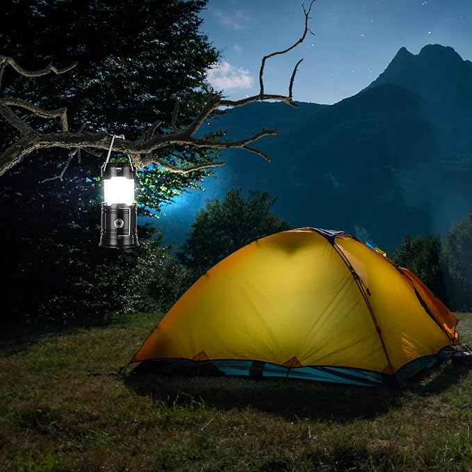 Solar Camping Lantern for Power Outages - USB Rechargeable Lamp Camping Essentials,Collapsible Waterproof Solar Lights for Indoor Outdoor Emergency Light/2 Packs