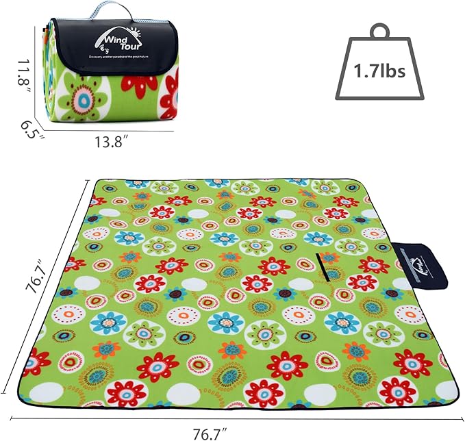 Wind Tour Family Outdoor Waterproof Durable Picnic Blankets with Carry Strap Foldable Sandproof Picnic Floor Mat for Kids Playground Camping Hiking Grass Travelling (1, Sunflower -200 * 200cm)