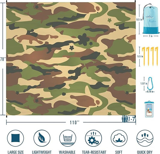 Beach Blanket Sandproof Waterproof 78''×110'' 1-7Adults Oversized,Compact Lightweight Durable Beach Mat for Travel Camping Hiking Picnic Blanket