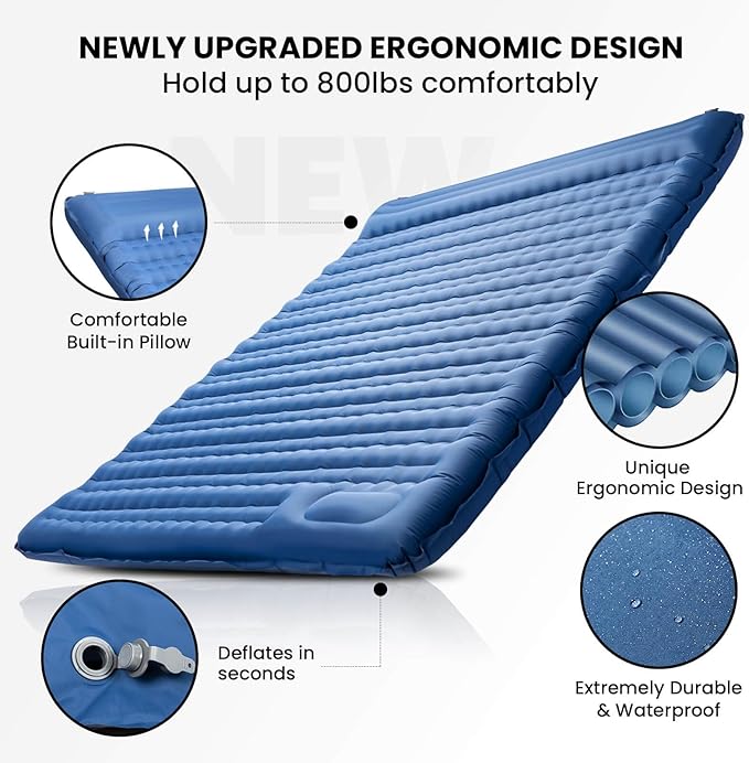 Double Sleeping Pad, 4.7“ Ultra-Thick Camping Mattress 2 Person for Backpacking, Hiking(Blue)