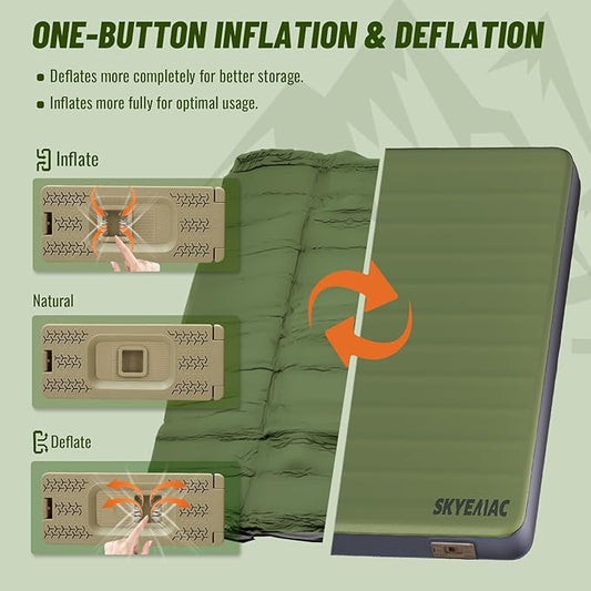 SKYEMAC Self-Inflating Memory Foam Sleeping Pad with Built-in Pump - R-Value 13, Full Size (78" L x 55" W x 4" TH) - Thick Camping Mattress for Car Camping, and Family Use - Comfortable & Durable