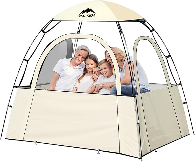 Sports Tent, 2-3 Person Outdoor Tent, 540° Transparent View,Waterproof/Coldproof, with Removable Top Cover, for Watching Sporting Events, Camping, Outdoor Activities (Khaki&Black) (Khaki)