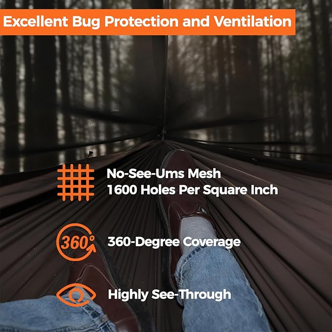 onewind Hammock Mosquito Net, Single & Double Camping Hammock Bug Netting, No See Ums Net 360 Degree Insect Protection, Alternative for Onewind Bottom Entry Hammock
