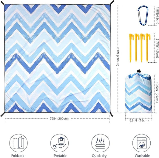 Beach Blanket Waterproof Sandproof Beach Mat 79" X 83" /10'x9'for 2-8 Adults Quick Drying Outdoor Picnic Mat Beach Accessories for Travel, Camping, Hiking