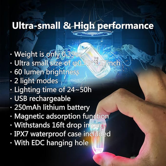 USB Mini LED Lantern, 2 Pack Waterproof EDC Keychain LED Flashlight for Camping, Type-C Rechargeable Battery Small Stick Lamp Puck Dog Collar Torch Light (7-Color Automatic Flashing)
