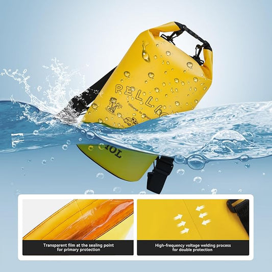 Waterproof Dry Bag 10L Tough & Water-repellent Storage Bag with Adjustable Shoulder Straps Lightweight Portable Backpack Dry Bags for Kayaking Yellow