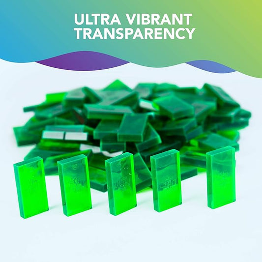 Bulk Dominoes Plastic Bulk 100pcs – Building and Stacking and Chain Reaction Toppling STEAM Toy Blocks for Kids (Clear Emerald)