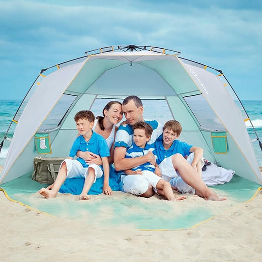 WolfWise 6-7 Person Easy Up Beach Tent UPF 50+ Portable Instant Sun Shelter Canopy Umbrella with Extended Zippered Porch, Mint Green