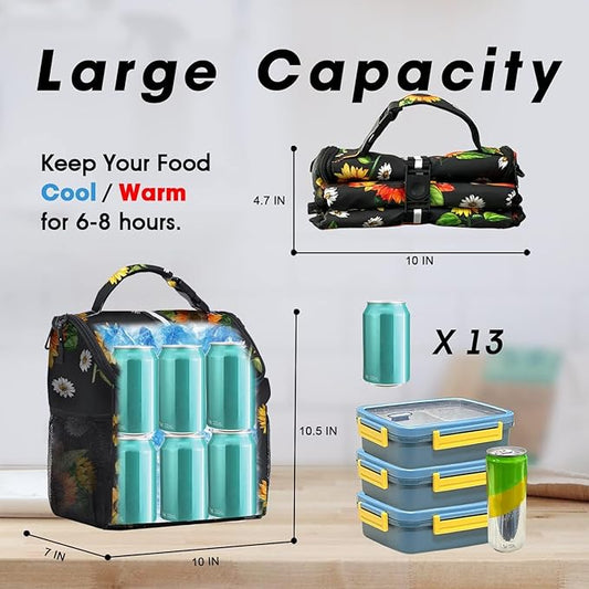 VLM Lunch Box for Women, Insulated Lunch Bag Women with Adjustable Shoulder Strap, Cute Lunch Tote Bag for Work,Picnic,Camping