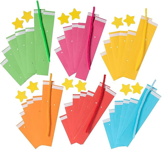 Assorted Colors Bright Paper Christmas Tree Ornament Craft Kit - 4" x 7" (Set of 12) - Ideal for DIY Holiday Decorations & Kids Crafts