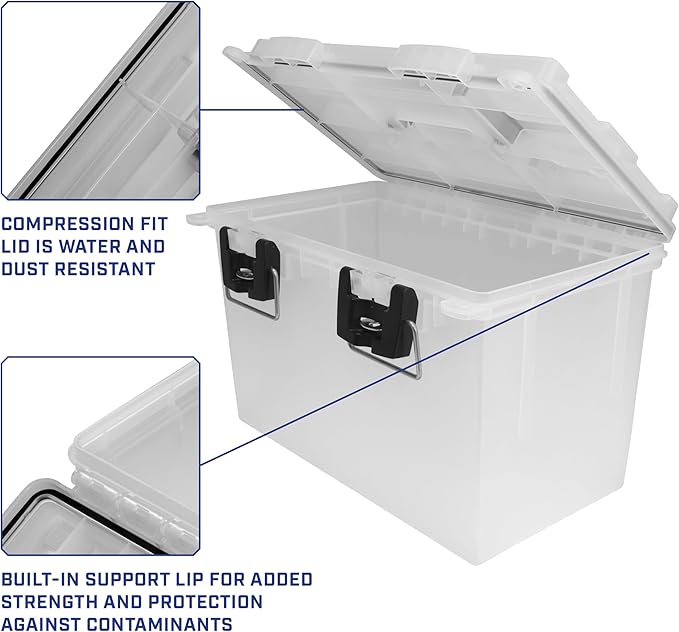 Sheffield 12763 2-Pack XL Ammo Storage Box, Stackable .50 Cal Field Boxes, Water and Dust Resistant, Lockable Storage Box with Handle, Heavy Duty Protection for Hunting Gear, Made in the USA, Frost